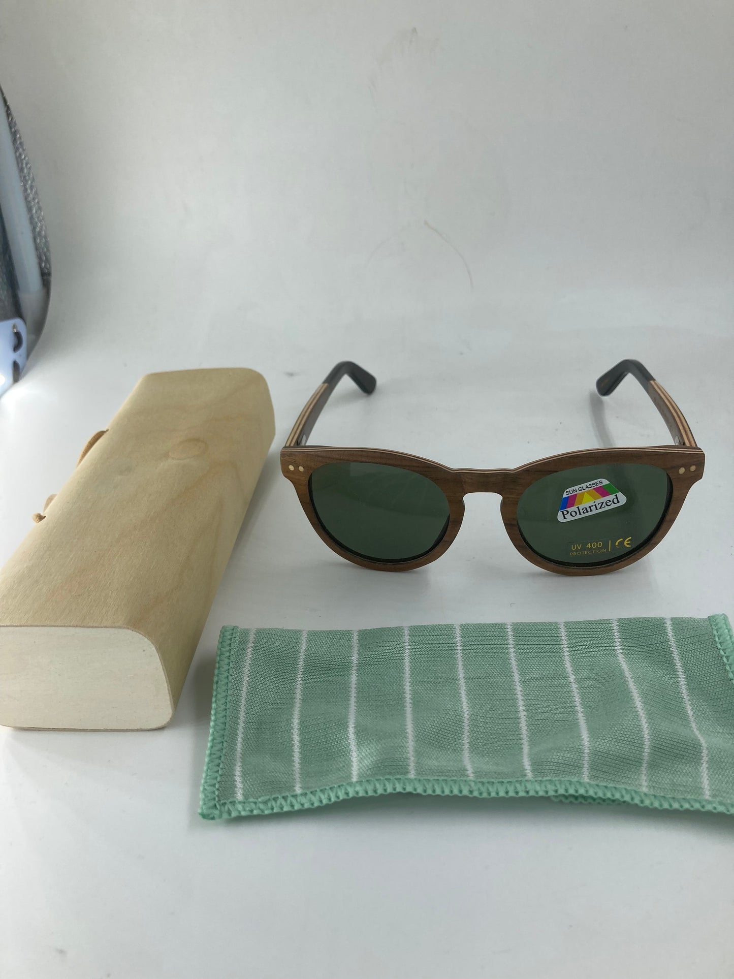 6. Sonnenbrille, Rahmen komplett aus Holz nussbaum holz mit grun linse - polarized und uv400