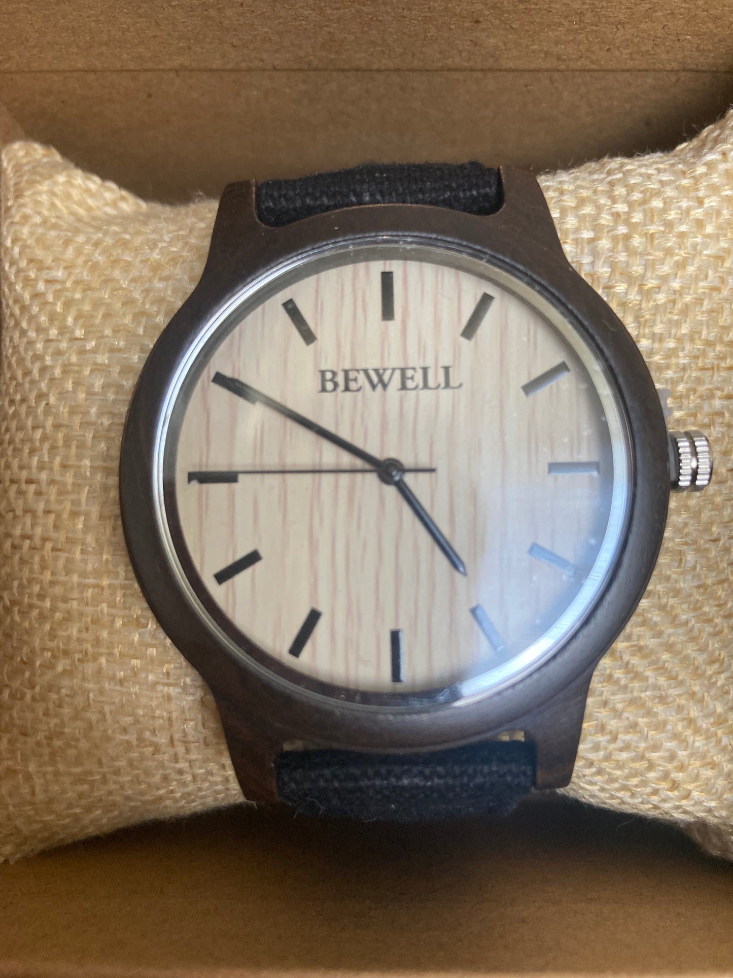 35. Holz Uhr mit canvas Armband L schwarz sandelholz breite 42cm armband 20cm