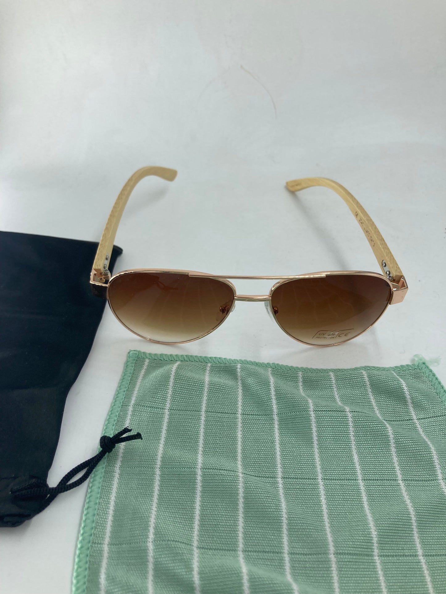 33. Sonnenbrille, Bügel aus Bambus und holz Pilotenbrillen braun mit braun linse , bügel aus bambus, uv400 schutz