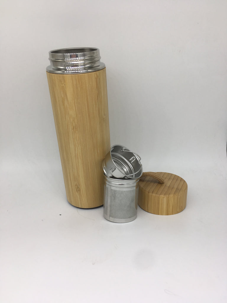 480ml Bambus Thermoskanne mit doppelTeesieb