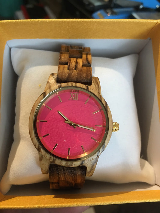 48. Komplett Holz Uhr S zebrano holz breite 37mm armband breite 14mmn