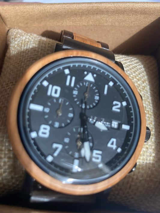 6. Holz Chronograph Uhr Schwarz sandelholz und olivern holz breite 43mm armband breite 20mm