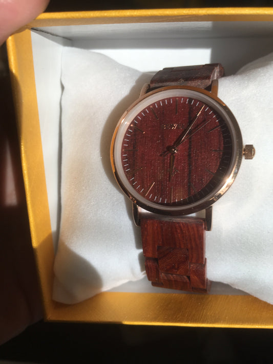 43. Komplett Holz Uhr S rot sandelholz breite 30mm armband breite 15mm