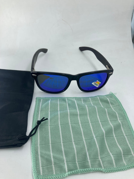 49. Sonnenbrille, Bügel aus Bambus und holz sonnenbrille blau mit metal pip in ecke  mit schwarz linse , bügel aus ebenholz , polarized und uv400 schutz