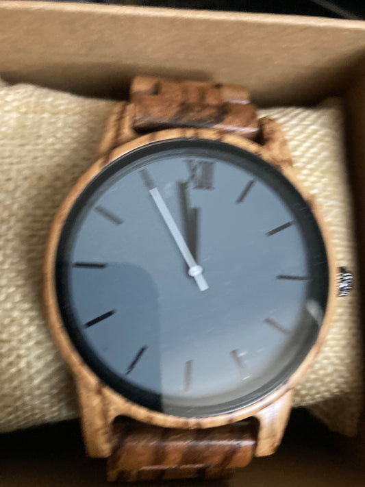 14. Komplett Holz Uhr L zebrano holz 44mm armband breite 23mm