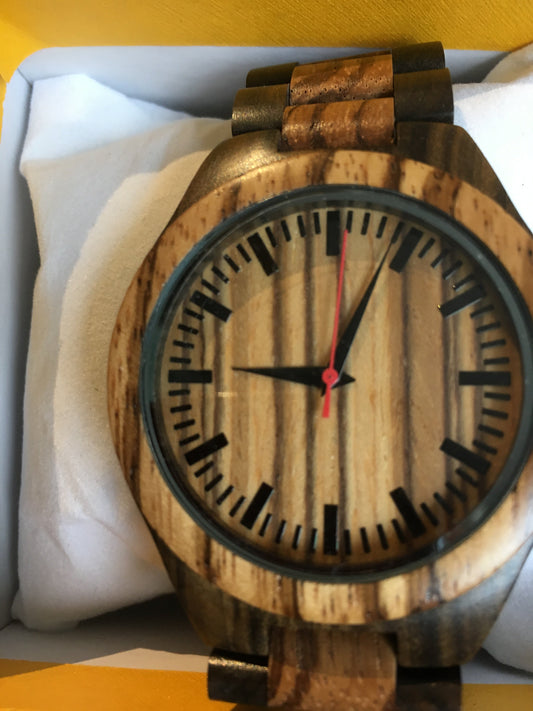 58. Komplett Holz Uhr L sandelholz und zebrano holz breite 44mm armband 23mm breite