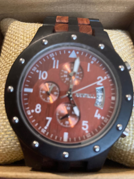 5. Holz Chronograph Uhr Eben und rot sandelholz breite 46mm armband breite 26mm