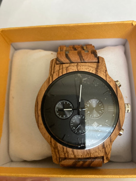 1. Holz Chronograph Uhr Zebranoholz breite 44mm armband zebranoholz  mit Edelstahlelementen  breite 23mm