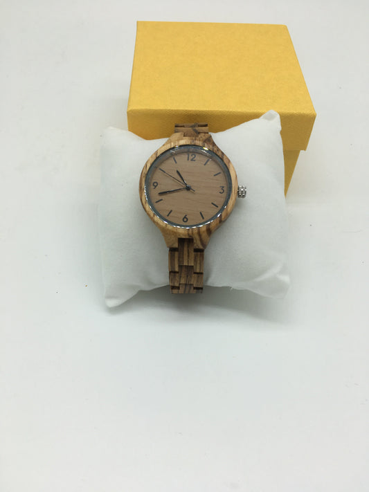 60. Komplett Holz Uhr S zebrano holz - 37mm breite , armband 14mm breite