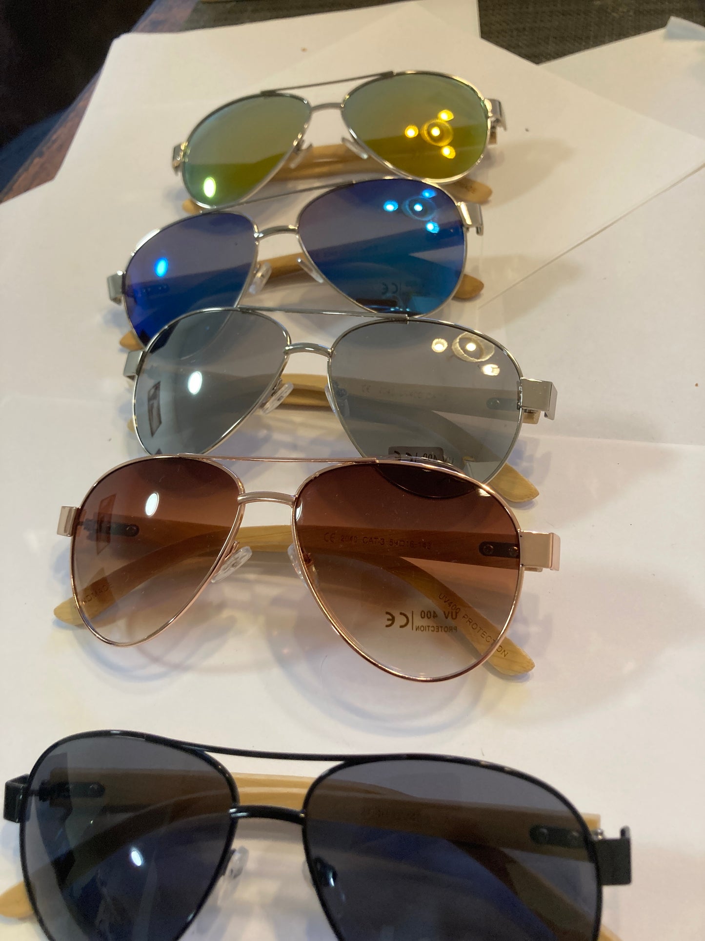 24.Sonnenbrille, Bügel aus Bambus und holz Pilotenbrillen blau mit schwarz linse , bügel aus bambus ,uv400 schutz