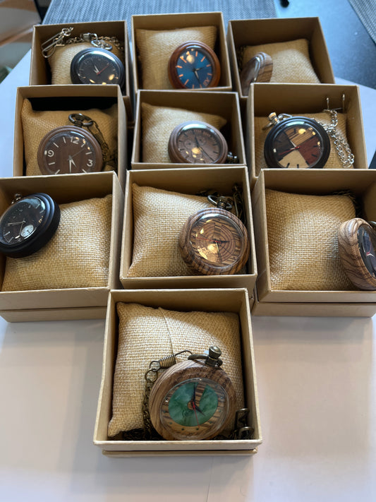 1 bis 10 komplette holz taschenuhren - zebrano holz - breite 48mm
