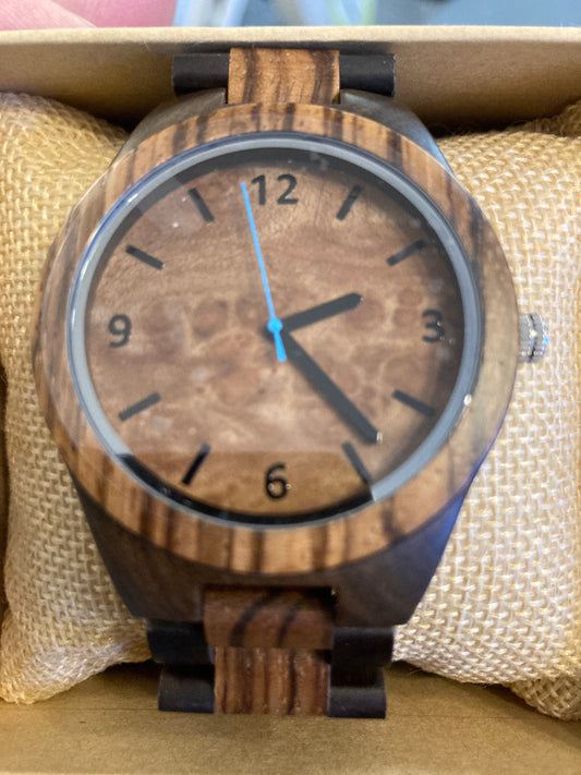 40. Komplett Holz Uhr L zebrano Holz und sandelholz breite 44mm armband breite 23mm