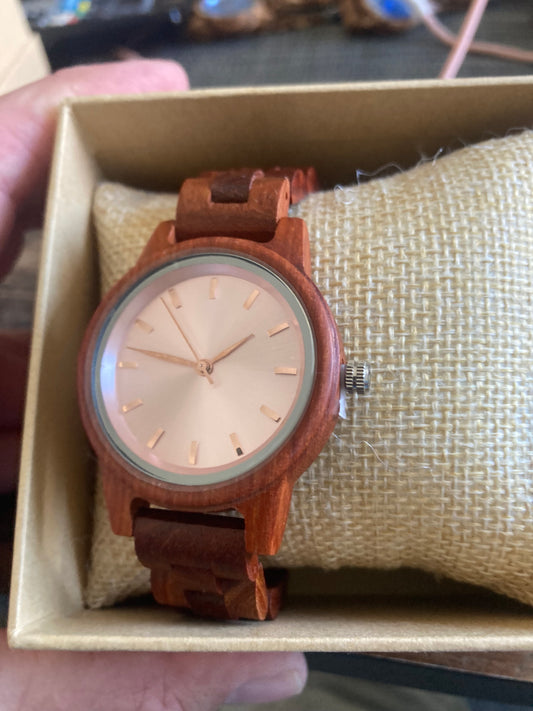 69 . komplett Holz Uhr S rot sandelholz breite 36mm armband