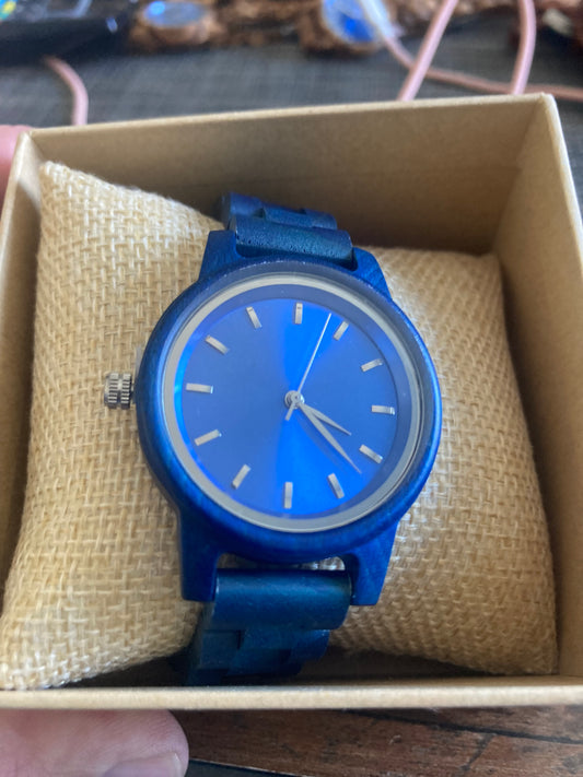 73.Komplett Holz Uhren S blu dye sandelholz breite 36mm armband 16mm
