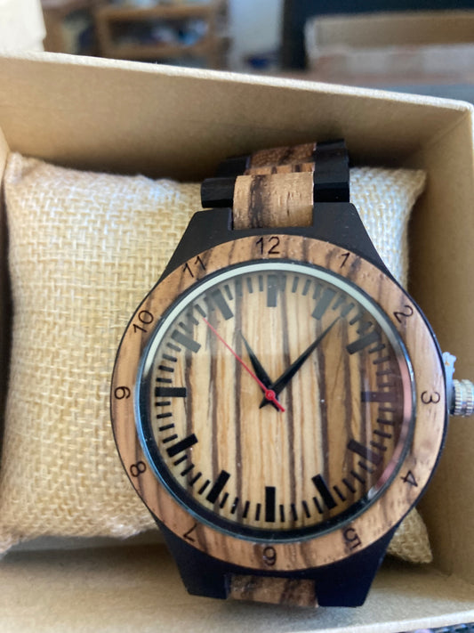 79.komplette holz uhren - zebrano und sandelholz - breite 44mm armband 23mm