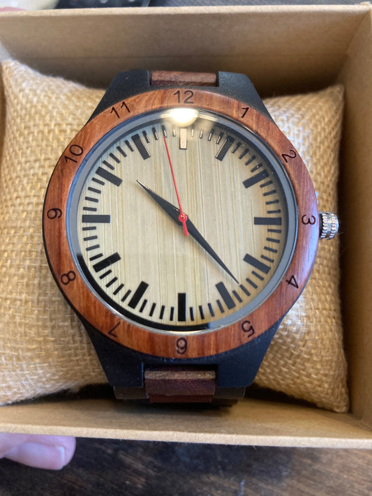 81.komplett holz uhren - rot und schwarz sandelholz - breite 44mm armband 22mm