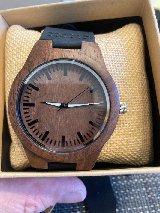 2. Holz Uhr mit Leder Armband L nussbaum  holz breite 43mm lederarmband breite 22mm